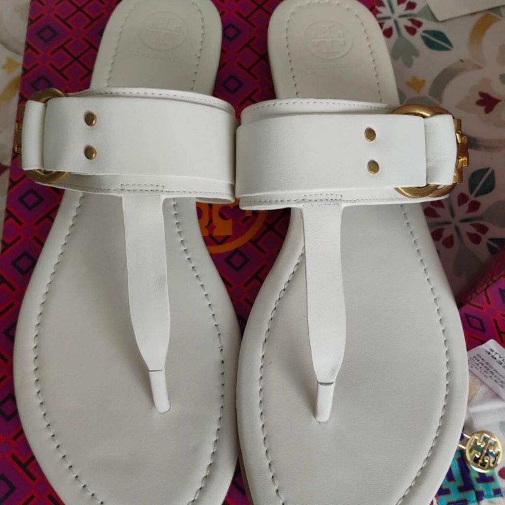 Tory Burch White and Gold Women's Sandals